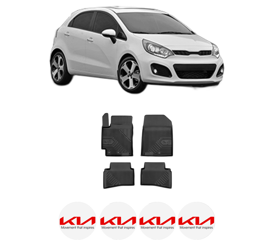 Set covorase presuri KIA RIO III (UB) din 2011-2017, auto, din cauciuc thermoplastic, 4 Stickere auto cu KIA