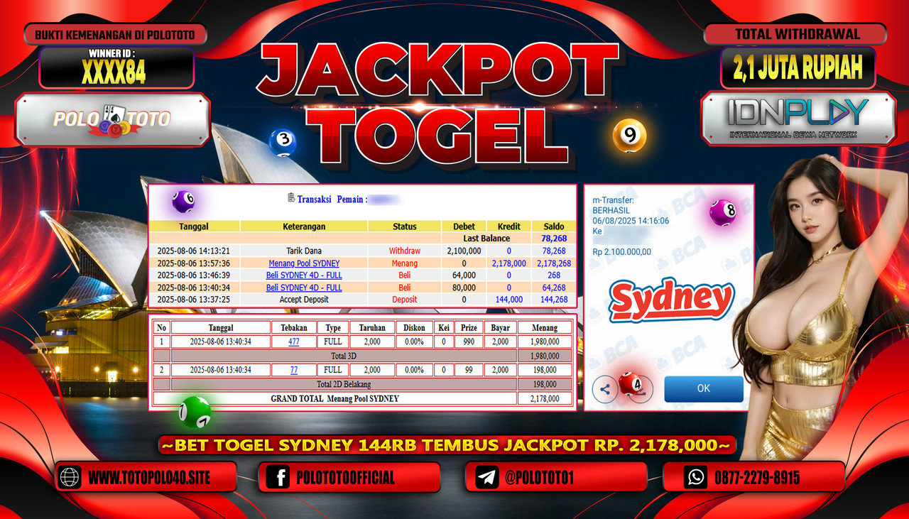 POLOTOTO JACKPOT TOGEL SYDNEY LOTTO Rp.2.100.000,-LUNAS