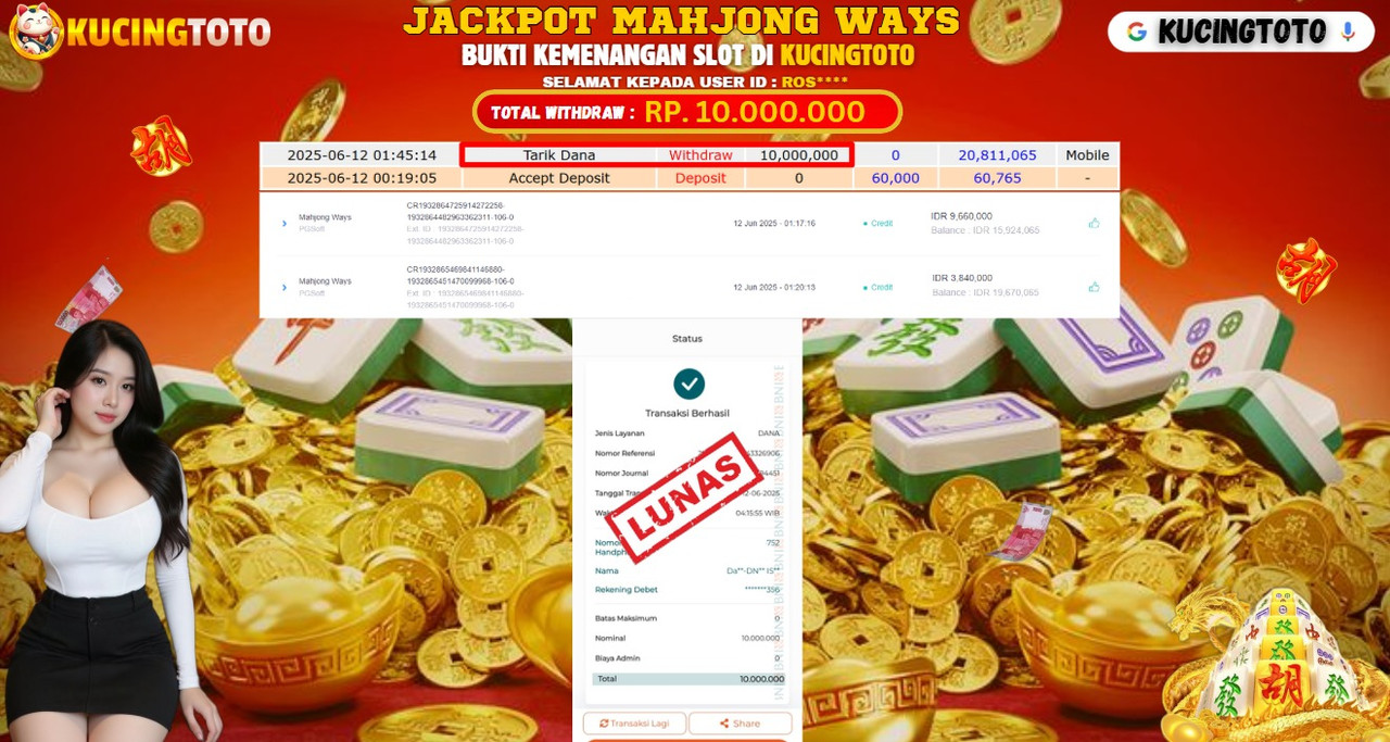 KUCINGTOTO JACKPOT SLOT MAHJONG WAYS RP.10.000.000.,- LUNAS