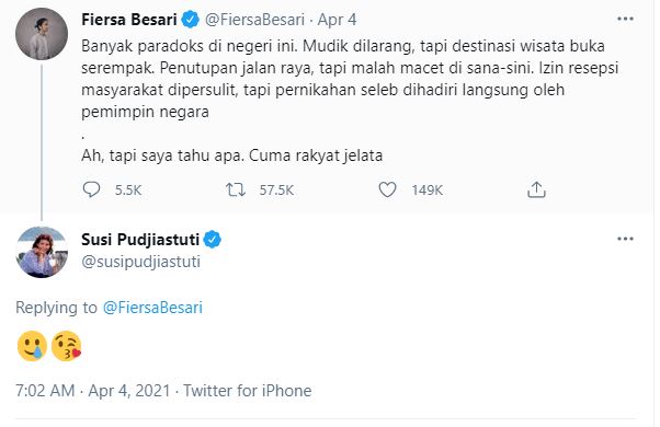 Susi Pudjiastuti merespon cuitan Fiersa