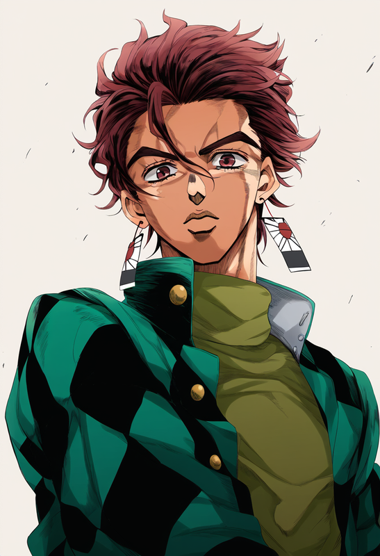 depth of field, 1boy, kamado tanjirou, {{araki hirohiko (style)}}, {{jojo no kim s-1250453462