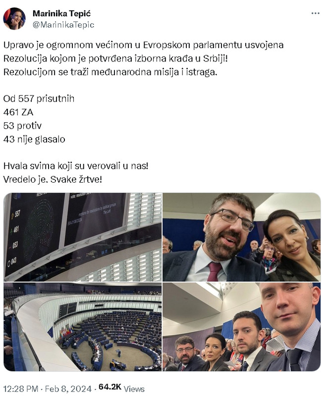 Evropski parlament usvojio Rezoluciju o izbornoj krađi u Srbiji Screenshot-14303