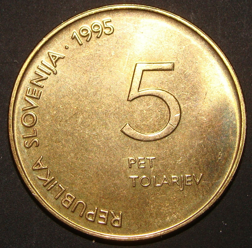 Eslovenia. Monedas conmemorativas de 5 Tolar (1993-1997) Completa. SLO-5-T-lar-50-Aniv-victoria-contra-fascismo-rev