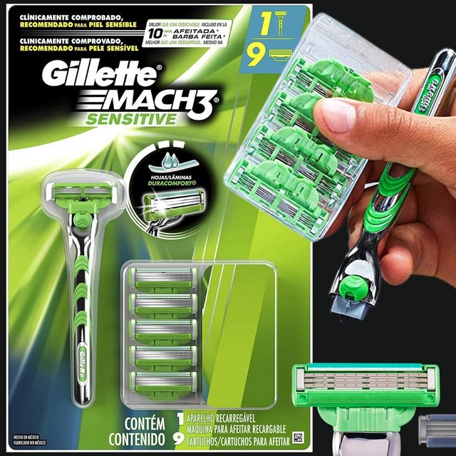 Aparelho de Barbear Gillette Mach3 Sensitive + 9 cargas, Gillette