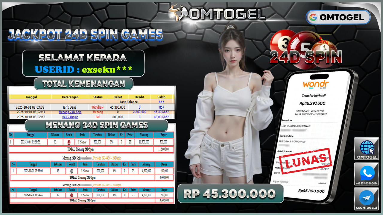 OMTOGEL JACKPOT LIVE GAMES 2D SPIN 45 JUTA DI BAYAR LUNAS ,-