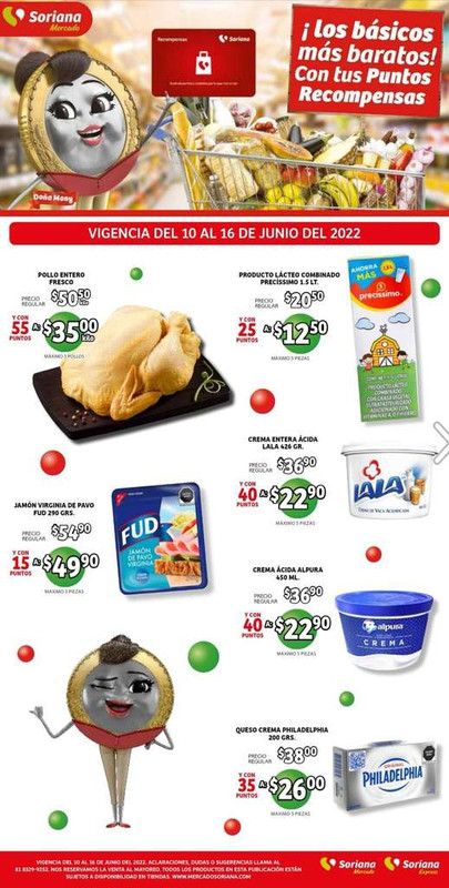 Soriana Mercado y Express: Volante "¡Los Básicos Más Baratos! Con Tus Puntos Recompensas" vigente al Jueves 16 de Junio 