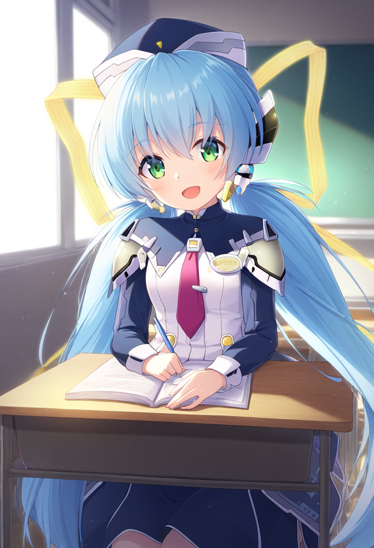 1girl, Hoshino Yumemi (planetarian), dress, small breasts, classroom, shiny skin s-351896240