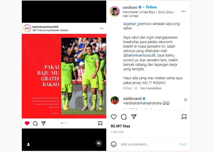 Promosi unik dari Bakmie Sentosa 168 bahkan mencuri perhatian dari Menteri Pariwisata dan Ekonomi Kreatif Sandiaga Uno.