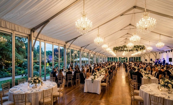 Elegant beachfront wedding marquee with ocean view