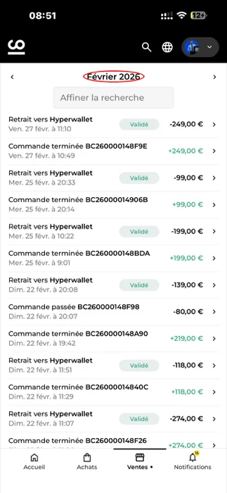 Encaissements ComeUp, Février 2026