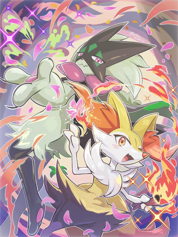 braixen-and-meowscarada-pokemon-drawn-by