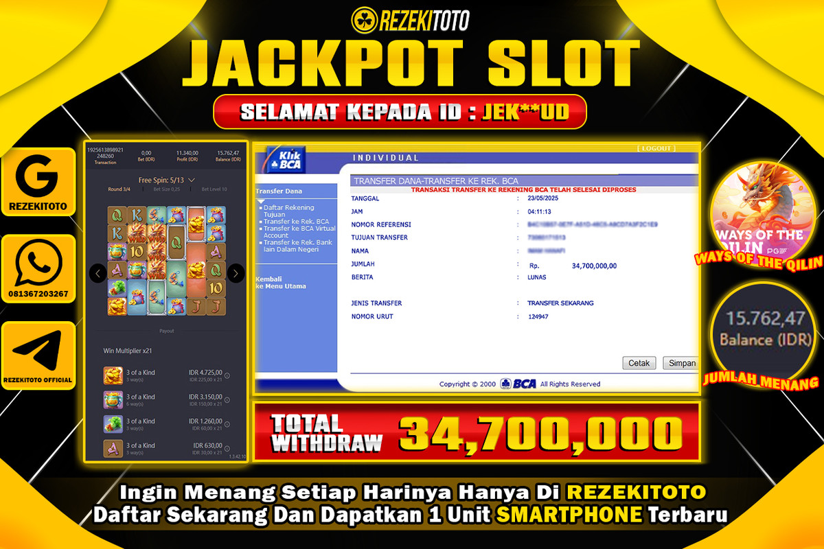 BUKTI KEMENANGAN 23 MAY 2025 WAYS OF THE QILIN WD 34 JUTA 