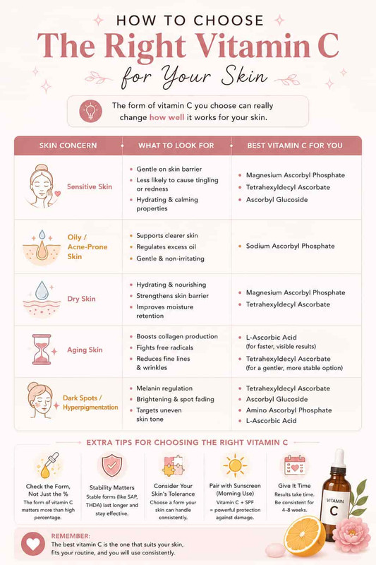 how to choose right vitamin C for your skin, according to your skin type and concern, quick guide