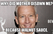 Anderson Vanderbilt Cooper disown walnut sauce