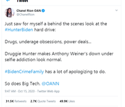 Chanel Rion OANN tweet re: Hunter Biden's hard drive
