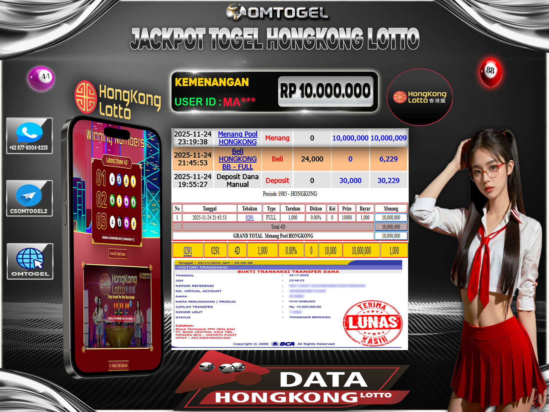 OMTOGEL JACKPOT TOGEL HONGKONG LOTTO 4D 3D 2D ,10 JUTA DI BAYAR LUNAS ,-