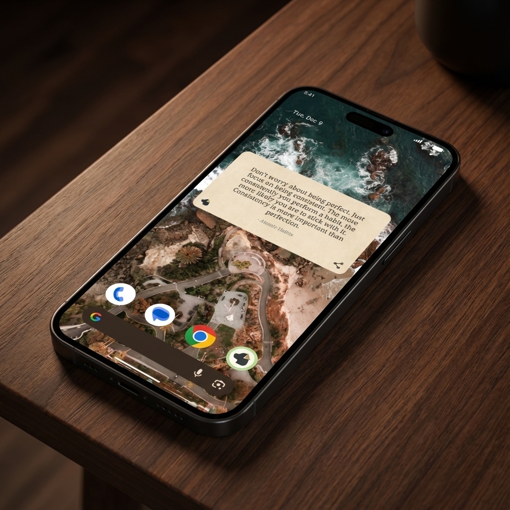 SEARCH: android phone with aesthetic quote widget on home screen