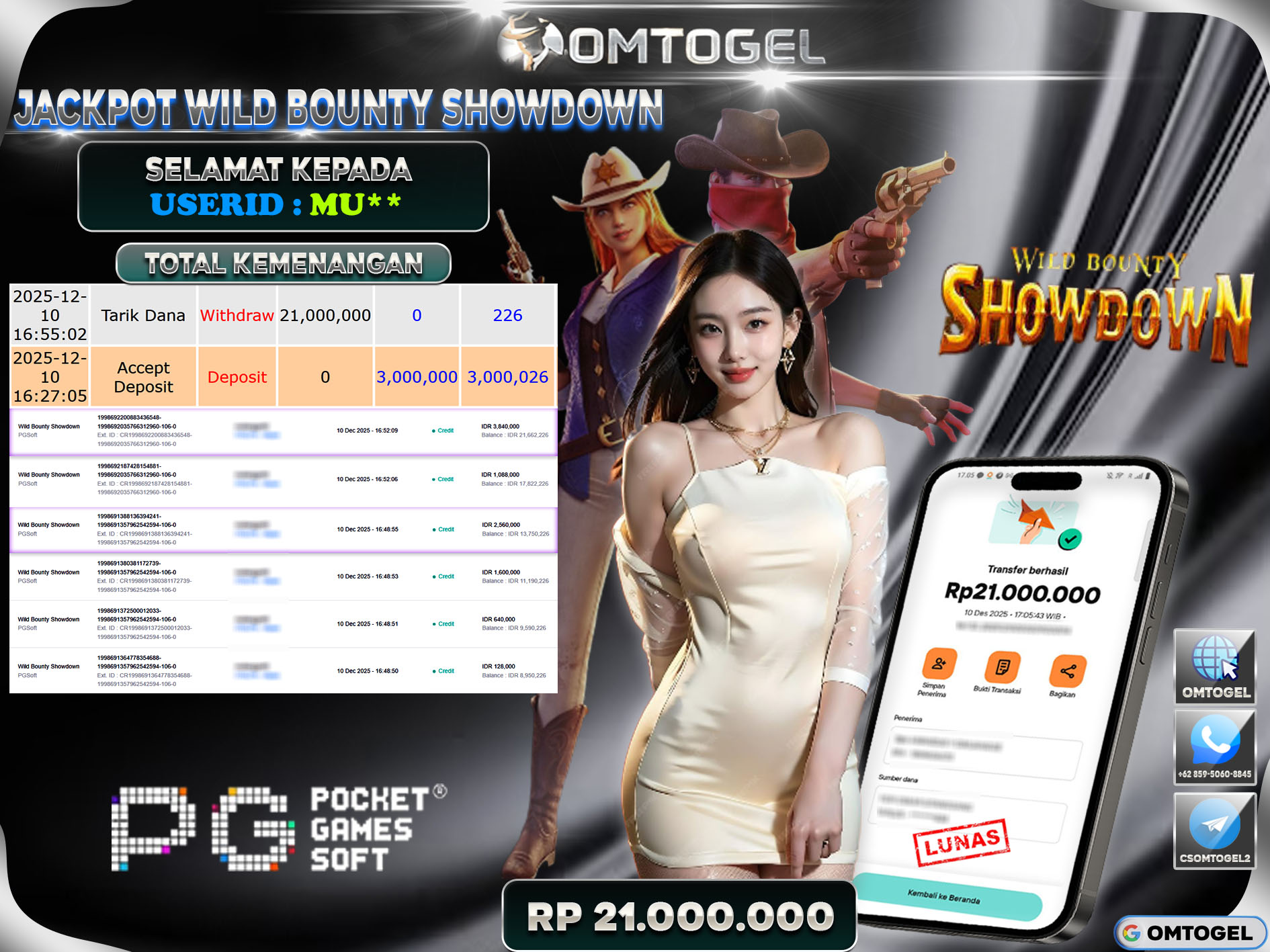 OMTOGEL JACKPOT PGSOFT WILD BOUNTY SHOWDOWN, 21 JUTA DI BAYAR LUNAS ,-