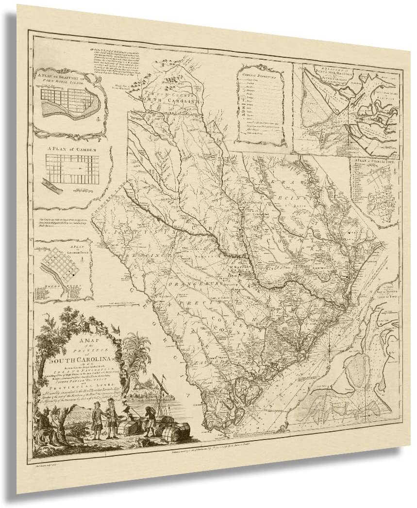 1773 Map of South Carolina - Vintage South Carolina USA Wall Art Poster Print - Picture 11 of 24