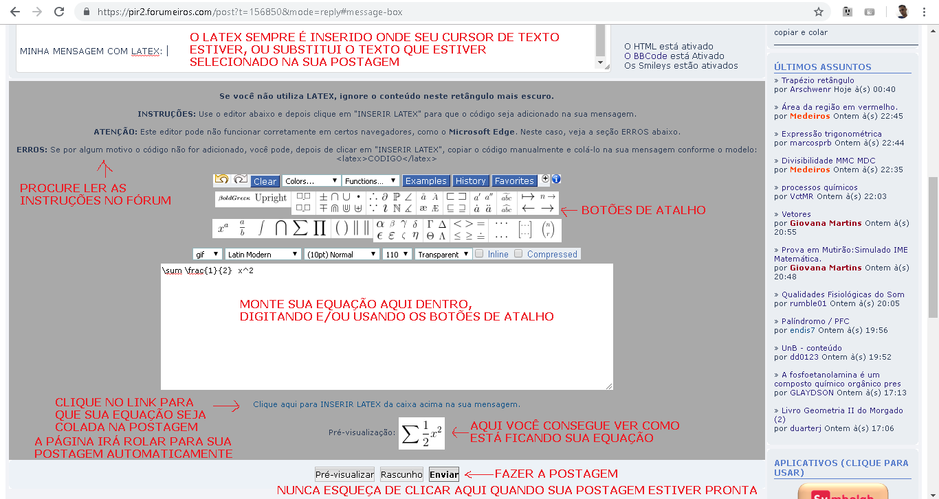 Latex integrado no fórum INSTRU-ES-LATEX