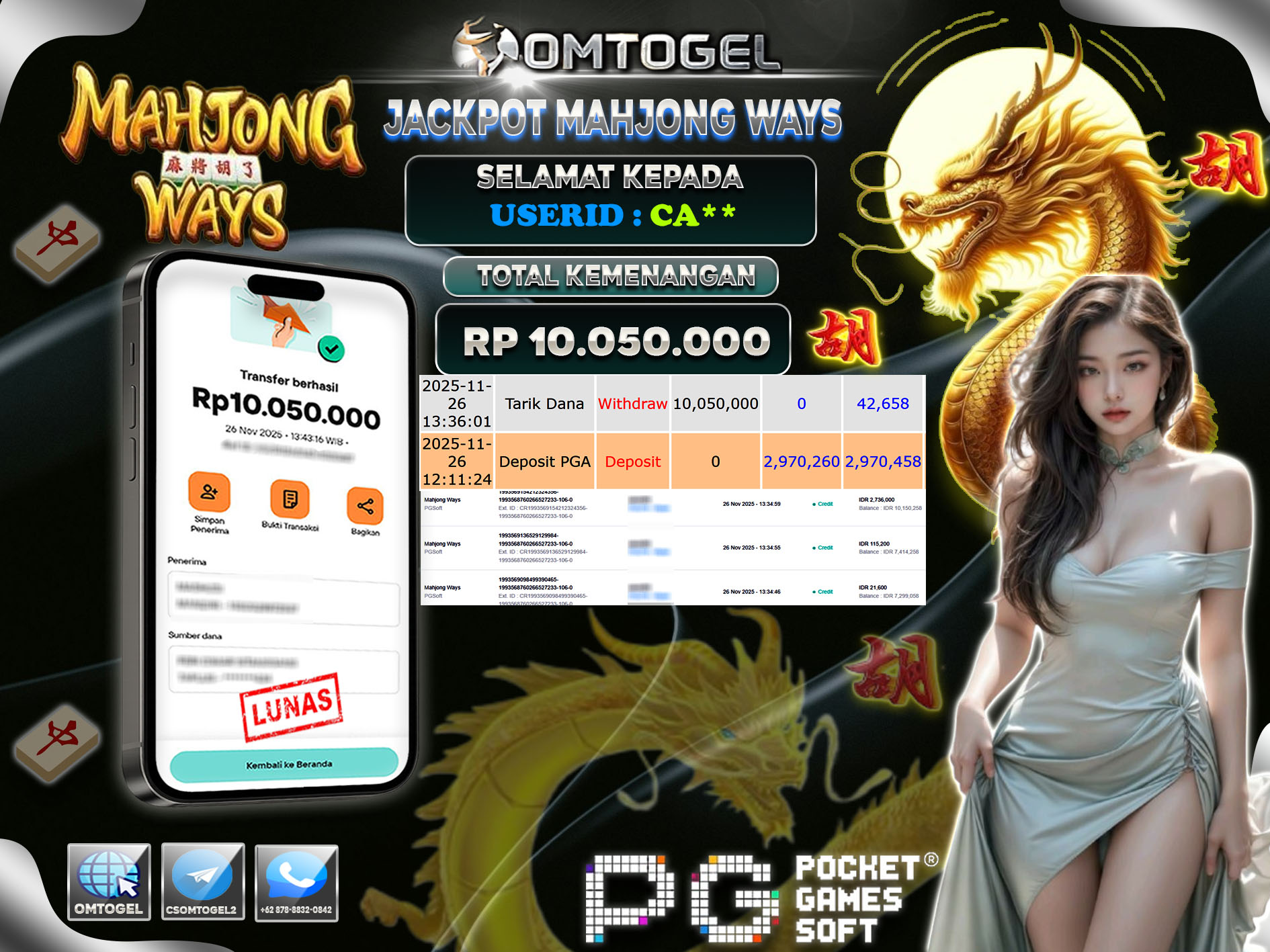 OMTOGEL JACKPOT PGSOFT MAHJONG WAYS  ,10 JUTA DI BAYAR LUNAS ,-