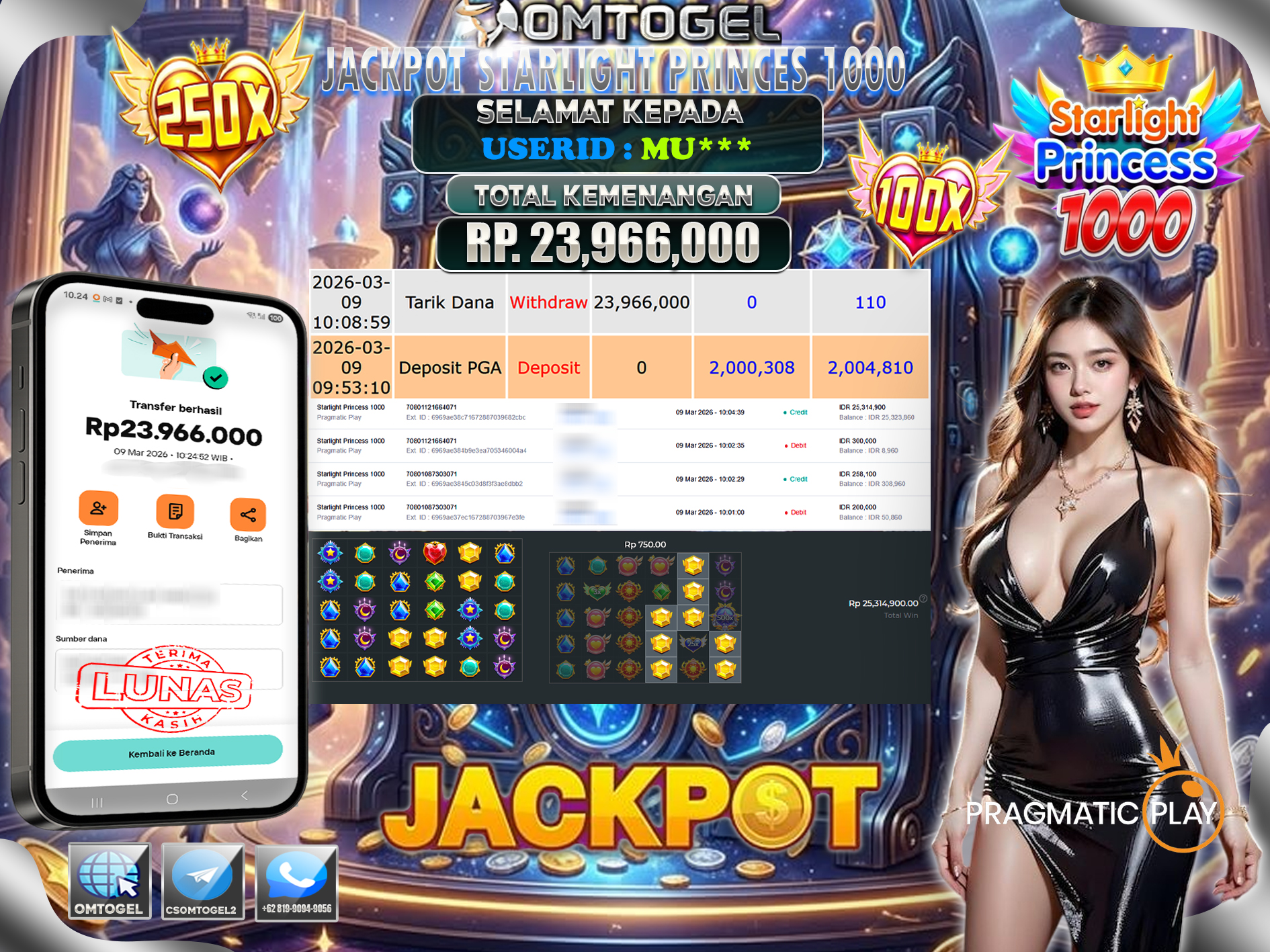 OMTOGEL JACKPOT PRAGMATIC PLAY STARLIGHT PRINCESS 1000, 23 JUTA DI BAYAR LUNAS ,-
