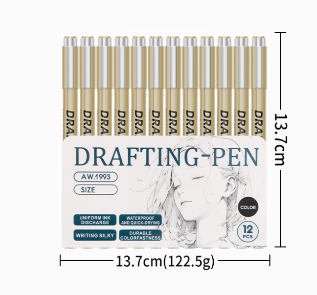 0.35mm 12-Piece Precision Drawing Pen Set - Waterproof Anime Sketching Pens