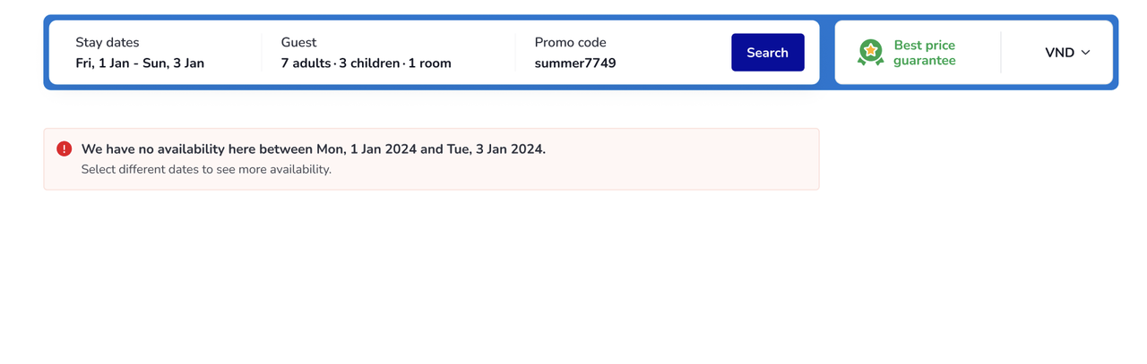 Empty state message when no rooms are available