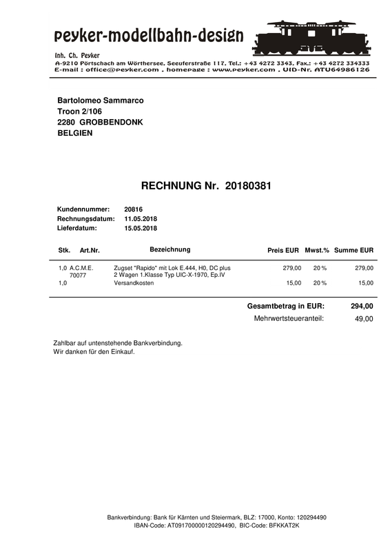 Peyker Modelbahn Design - Ordine 20180381 - ACME 70077 - Set  2 UIC-X con filetto rosso con E4440049