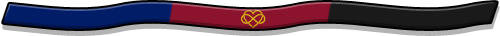 An image of a horizontal ribbon resembling the polyamorous pride flag. It has dark blue, dark red and black broad stripes, with a yellow heart combined with an infinity symbol in the middle