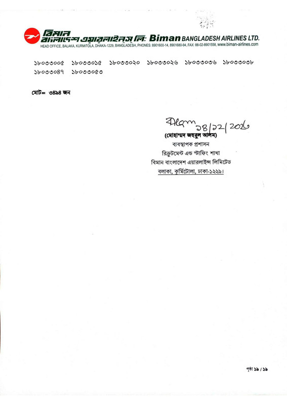 Biman Bangladesh Airlines Ground Service Assistant Exam Result 2023 PDF 