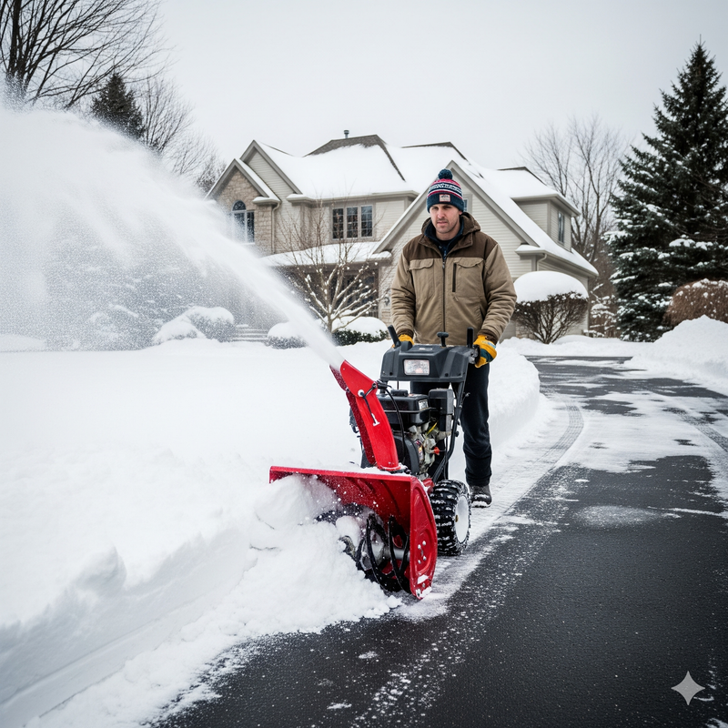 Snowblower clearing sidewalk in London Ontario