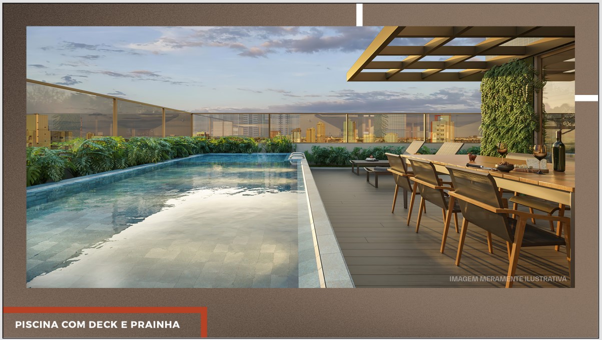 Piscina com deck no rooftop para momentos de lazer