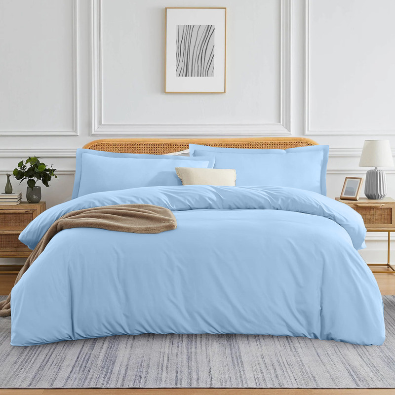 Picture of 1000 TC 100% Egyptian Cotton Duvet set Zipper Closur Ultra Soft Durable and Fade Resistant Color Light Blue Solid size King