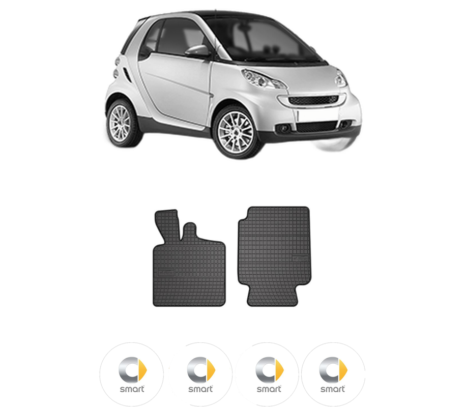 Set covorase presuri SMART FORTWO Coupe (451) din 2007-2010, auto, din cauciuc thermoplastic, 4 Stickere auto cu SMART
