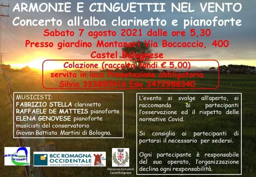 Armonie e cinquettii nel vento, concerto all’alba di Sabato 7 agosto presso il giardino Montanari (via Boccaccio)