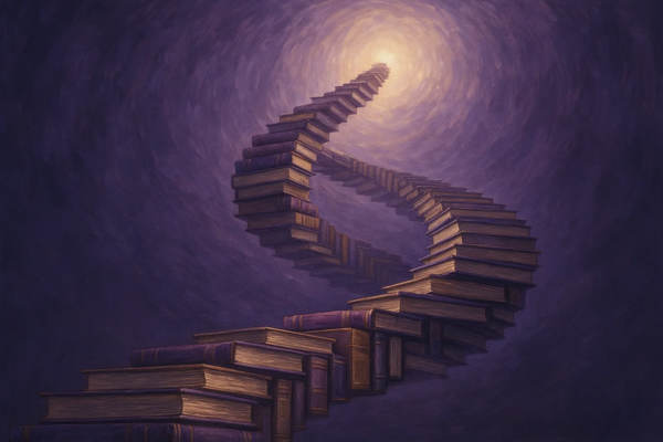 Un escalier en spirale fait de livres