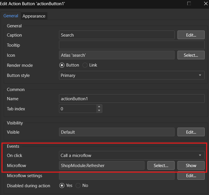 Search Button Microflow