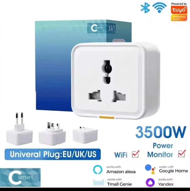 Tuya Smart Universal WiFi Plug Socket 16A with Power Monitoring | Smart Life App, Timer, Remote & Voice Control - Smart home device from Smart Dream Home Lanka
