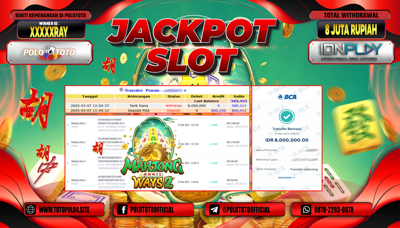 POLOTOTO JACKPOT SLOT MAHJONG WAYS 2 Rp.8.000.000,-