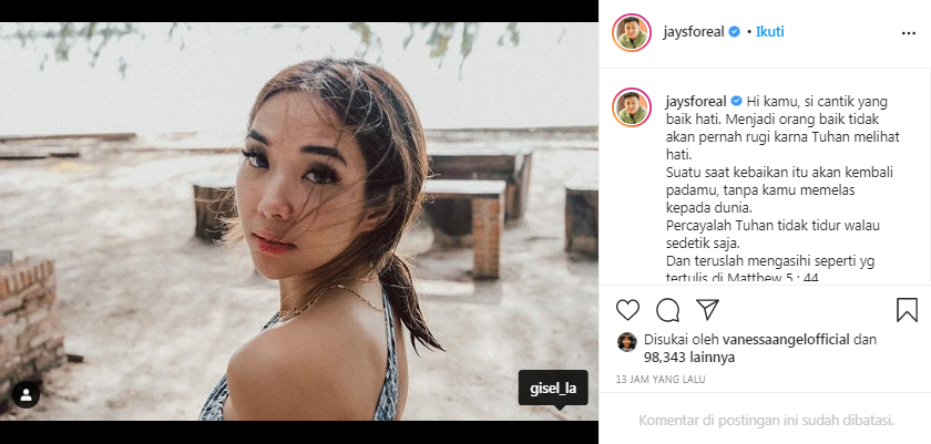 Wijin memberi dukungan untuk Gisella Anastasia