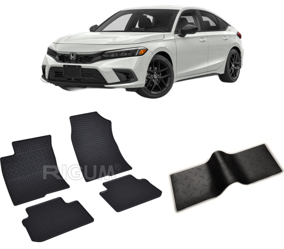 Set covorase auto HONDA CIVIC XI din 11.2022-PREZENT, cu covoras tunel median, CAROSERIE HATCHBACK, Presuri cauciuc 100%, compatibil cu autoturismul HONDA CIVIC XI, Rigum