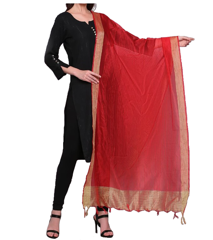 Chanderi Dupatta Gold Toned Striped with Zari Veil Stole Neck Scarf For Women's - Picture 44 of 46