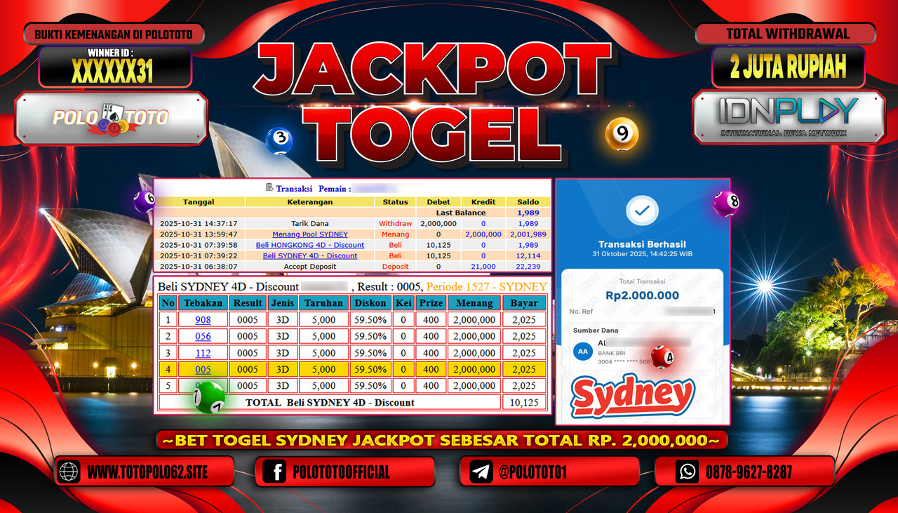 POLOTOTO JACKPOT TOGEL POOL SYDNEY Rp.2.000.000,- LUNAS