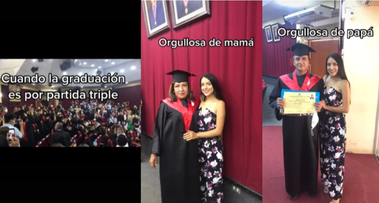 Familia se gradúa el mismo día, papá, mamá e hija