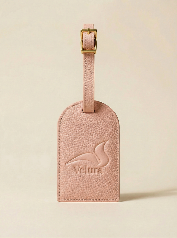 Velura leather luggage tag front
