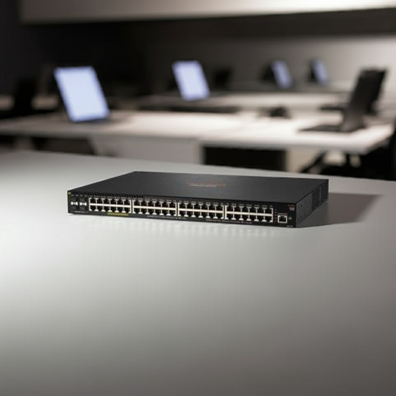 Close-up dos 4 slots SFP+ para fibra de 10G
