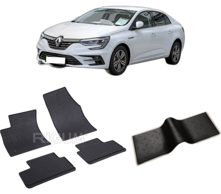 Set covorase auto RENAULT MEGANE IV din 01.2017-PREZENT, cu covoras tunel median, CAROSERIE SEDAN, Presuri cauciuc 100%, compatibil cu autoturismul RENAULT MEGANE IV, Rigum