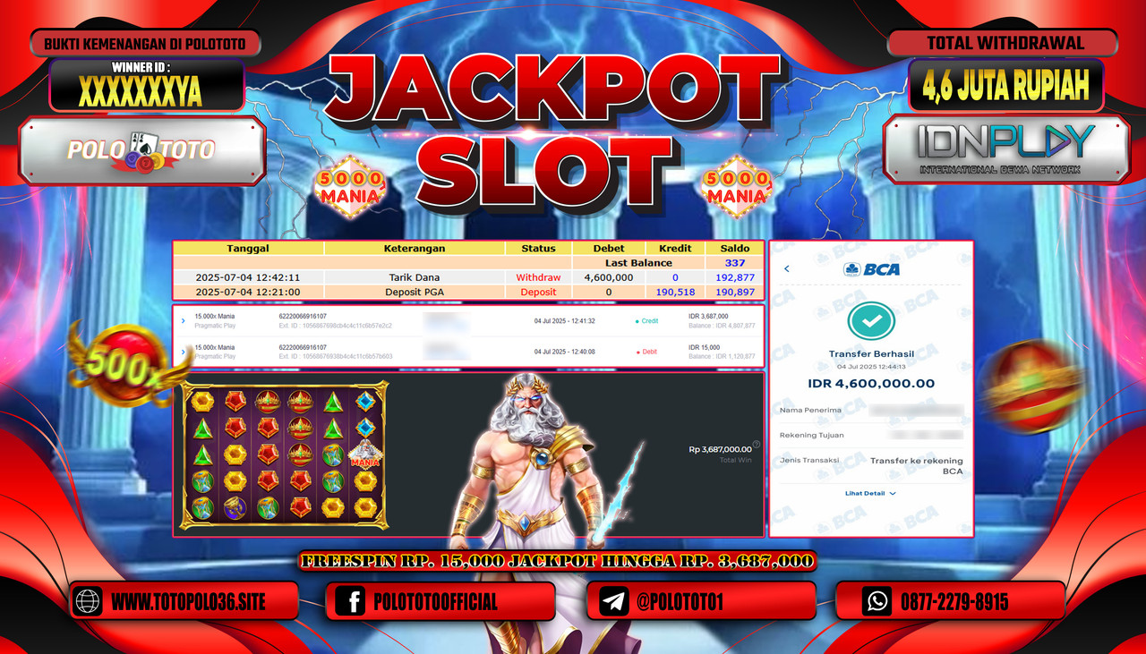 POLOTOTO JACKPOT SLOT 15.000X MANIA Rp.4.600.000,- LUNAS