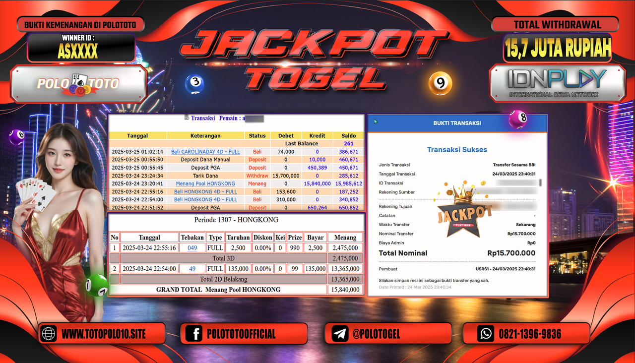 POLOTOTO JACKPOT TOGEL PASARAN HONGKONG Rp.15.700.000,-